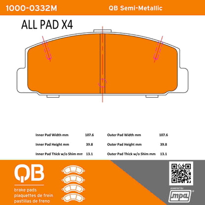 Quality-Built QB Semi-Metallic Brake Pads 1000-0332M