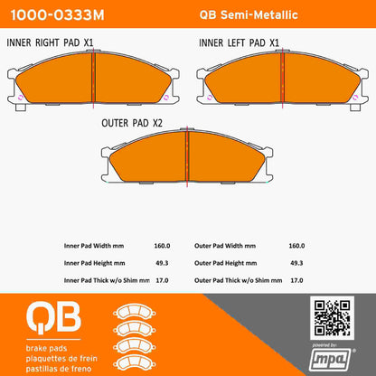 Quality-Built QB Semi-Metallic Brake Pads 1000-0333M