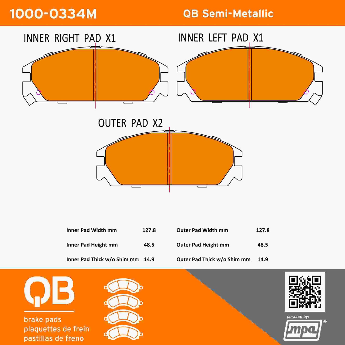 Quality-Built QB Semi-Metallic Brake Pads 1000-0334M