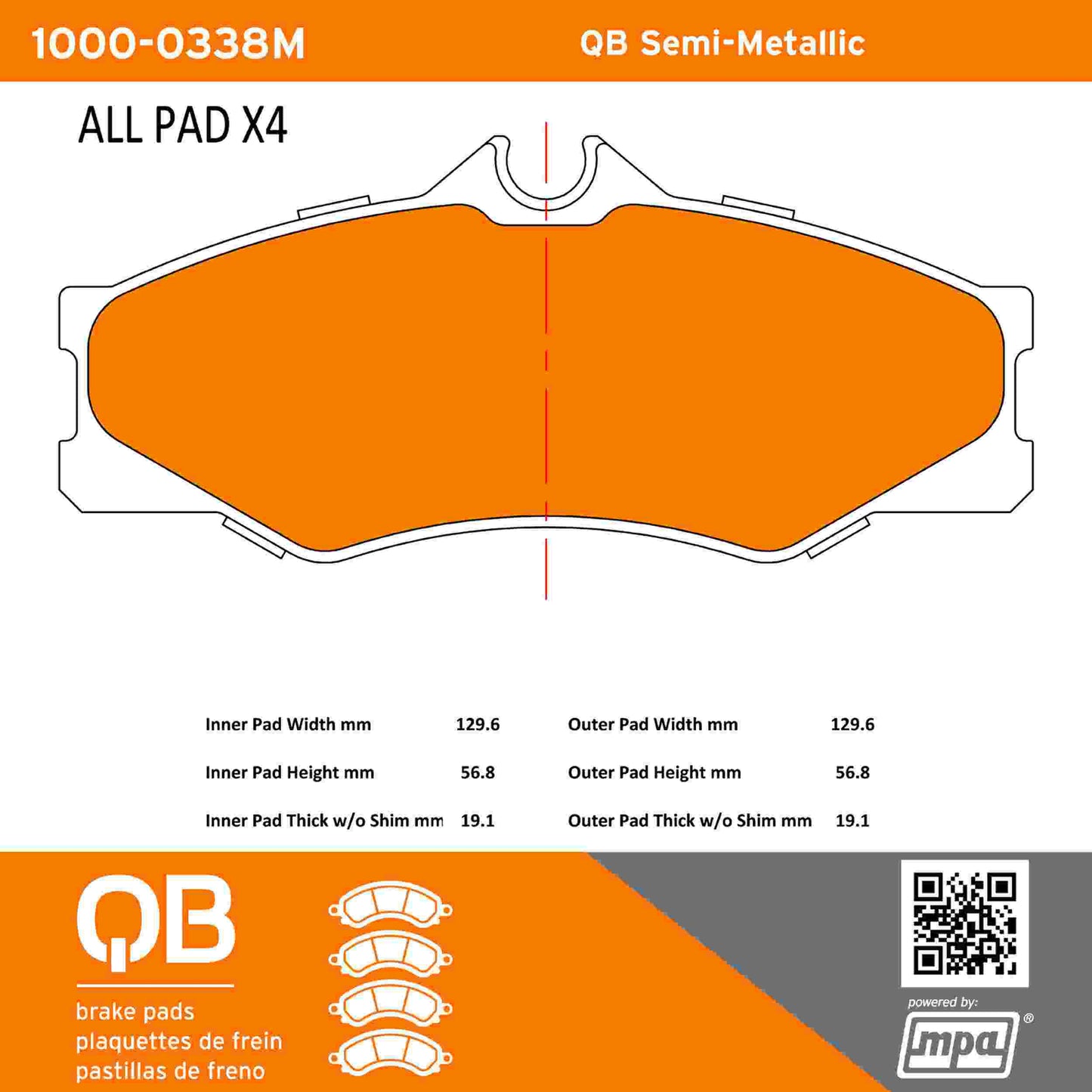 Quality-Built QB Semi-Metallic Brake Pads 1000-0338M