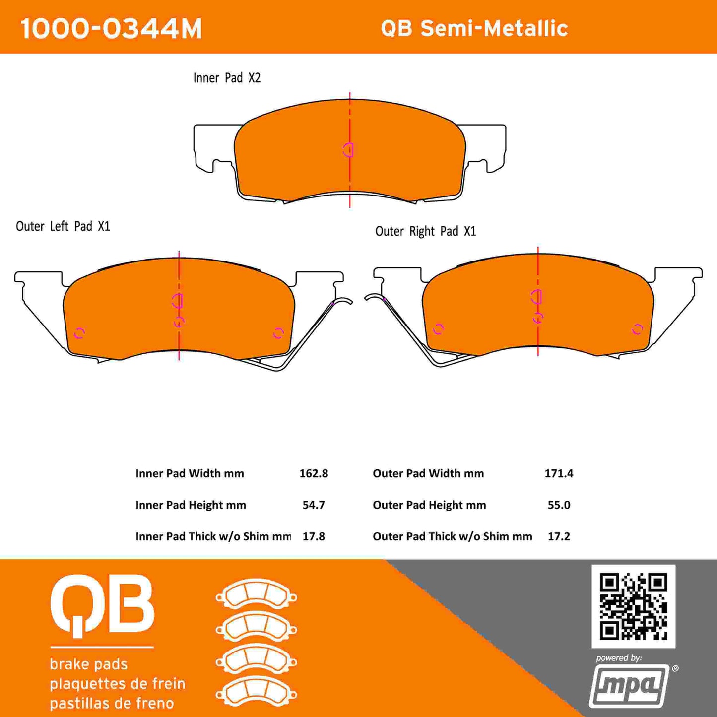 Quality-Built QB Semi-Metallic Brake Pads 1000-0344M