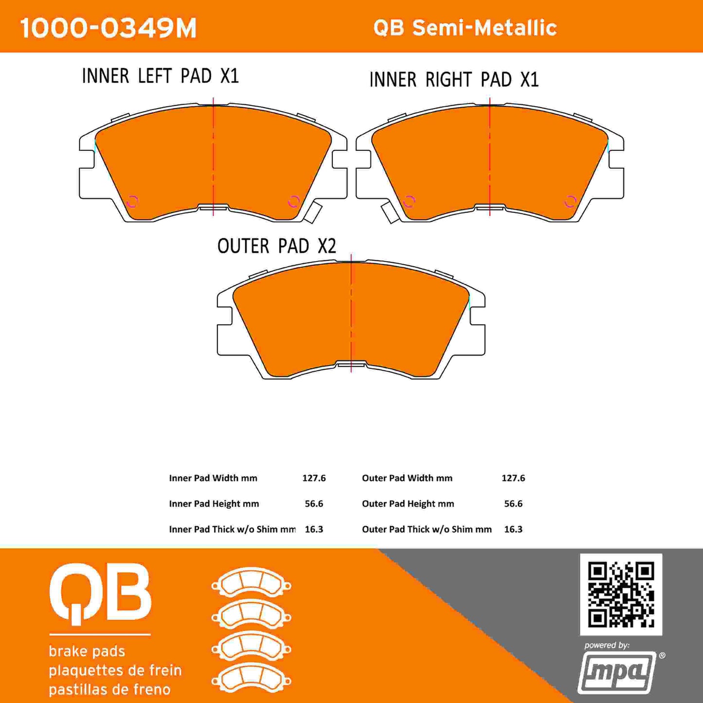 Quality-Built QB Semi-Metallic Brake Pads 1000-0349M