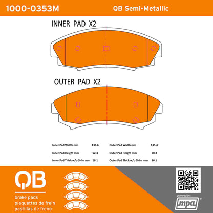 Quality-Built QB Semi-Metallic Brake Pads 1000-0353M