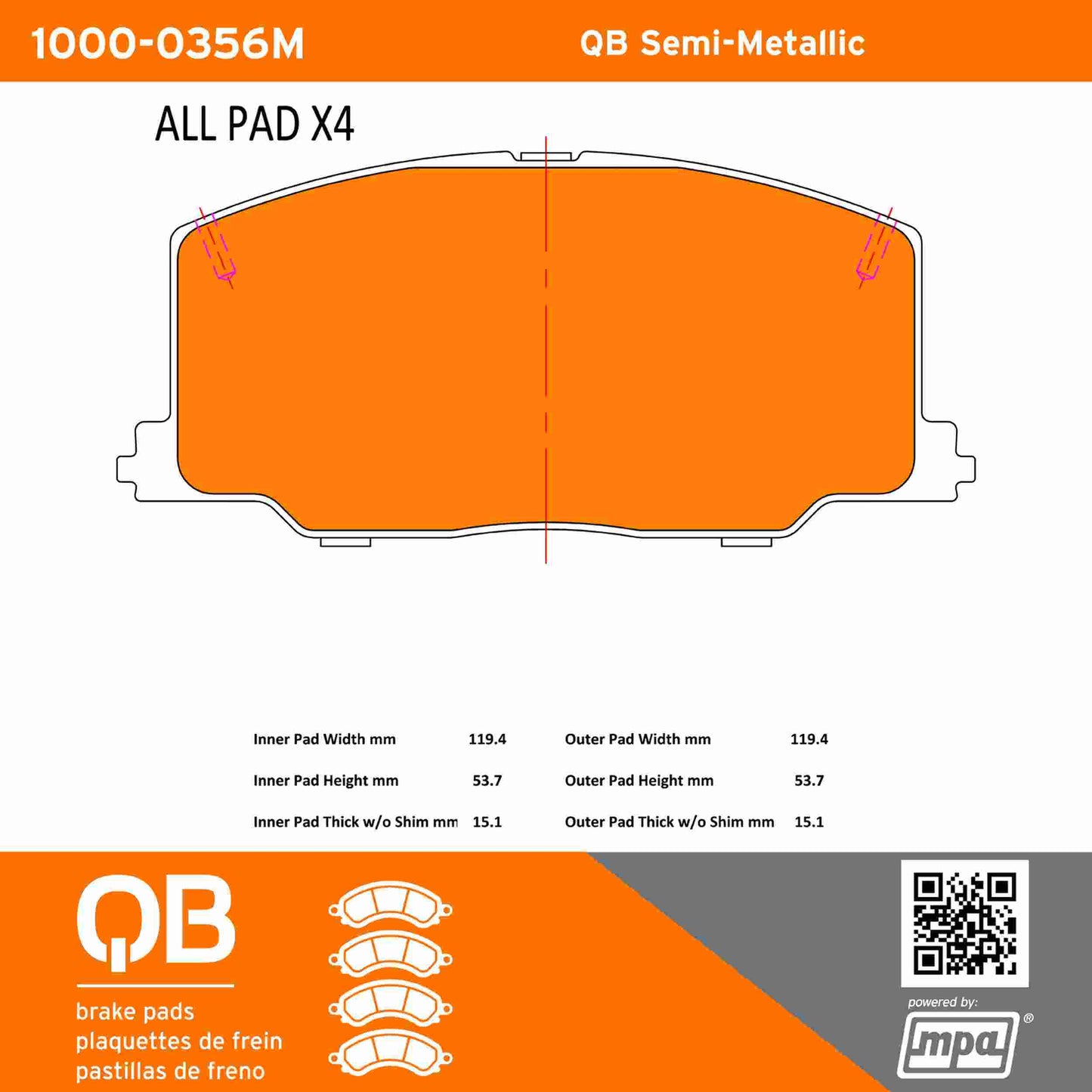Quality-Built QB Semi-Metallic Brake Pads 1000-0356M