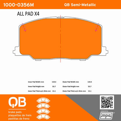 Quality-Built QB Semi-Metallic Brake Pads 1000-0356M