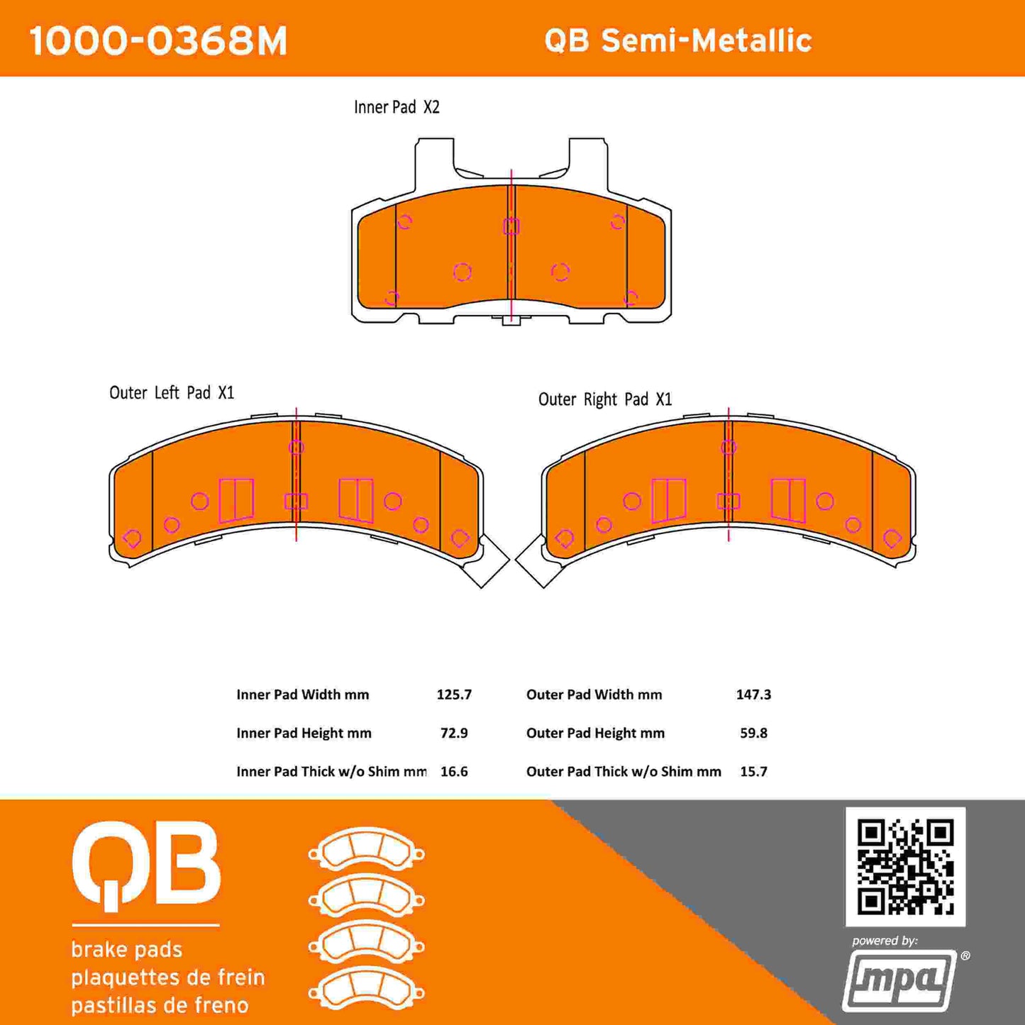 Quality-Built QB Semi-Metallic Brake Pads 1000-0368M
