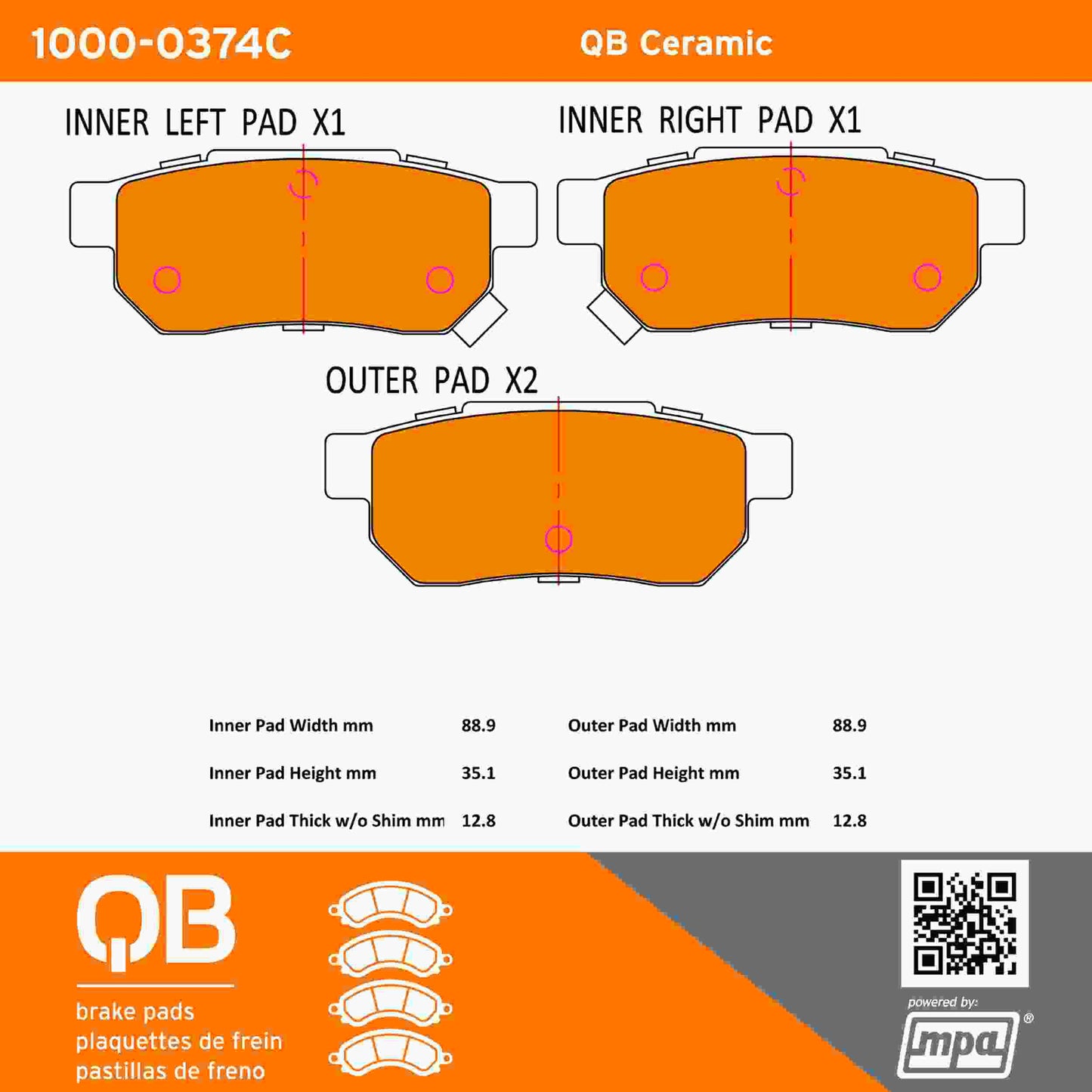 Quality-Built QB Ceramic Brake Pads 1000-0374C