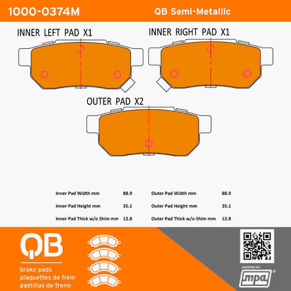 Quality-Built QB Semi-Metallic Brake Pads 1000-0374M