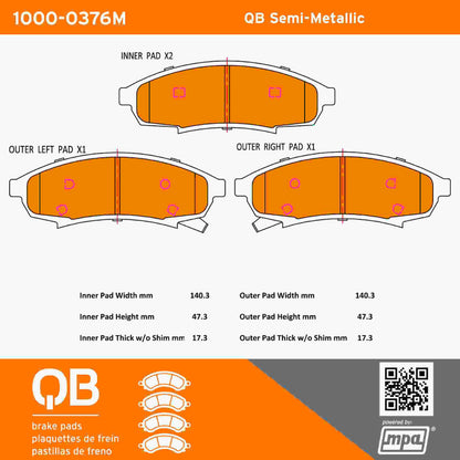 Quality-Built QB Semi-Metallic Brake Pads 1000-0376M