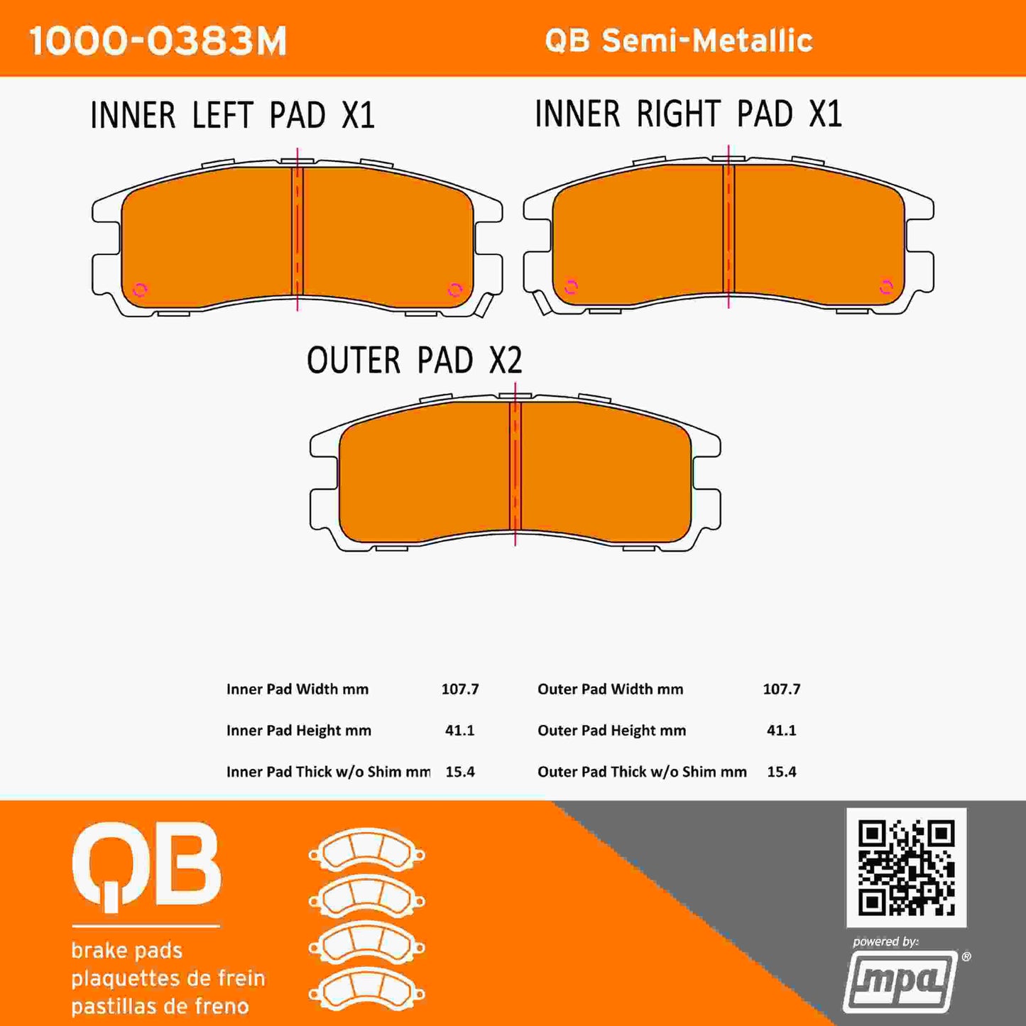 Quality-Built QB Semi-Metallic Brake Pads 1000-0383M