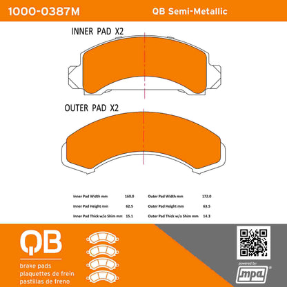 Quality-Built QB Semi-Metallic Brake Pads 1000-0387M