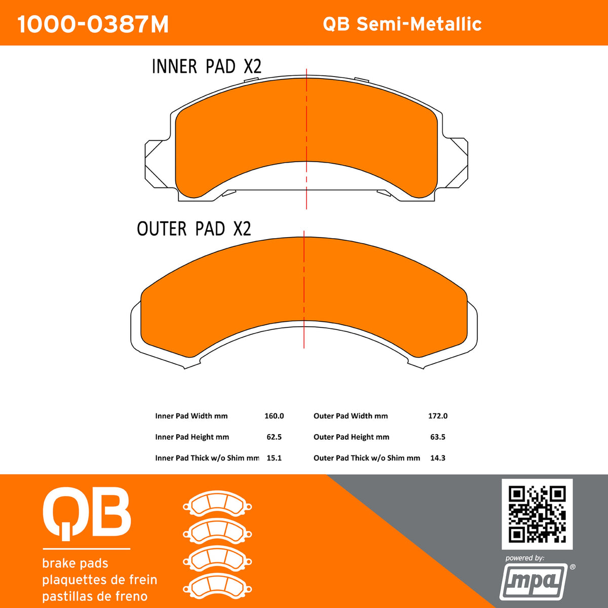 Quality-Built QB Semi-Metallic Brake Pads 1000-0387M