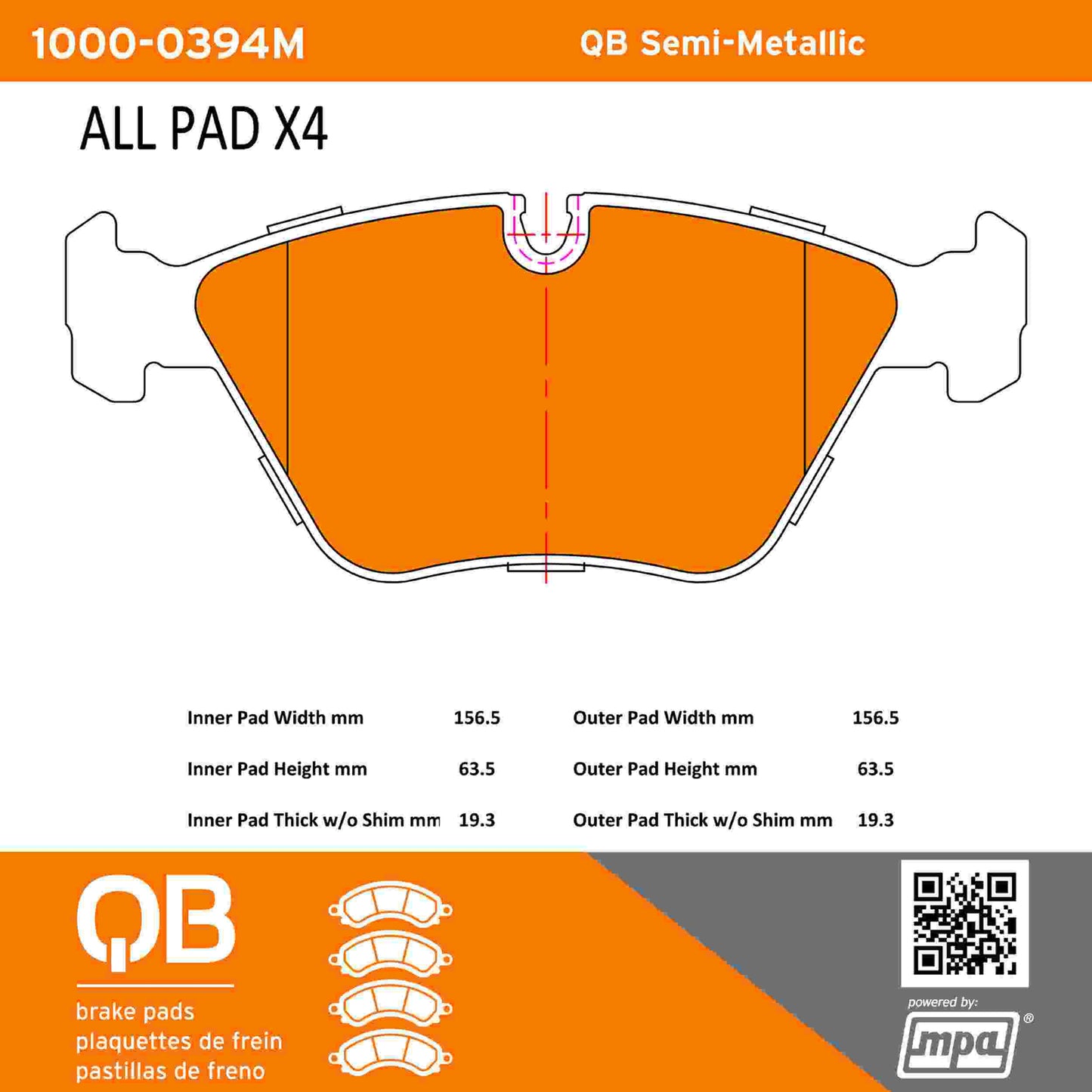Quality-Built QB Semi-Metallic Brake Pads 1000-0394M