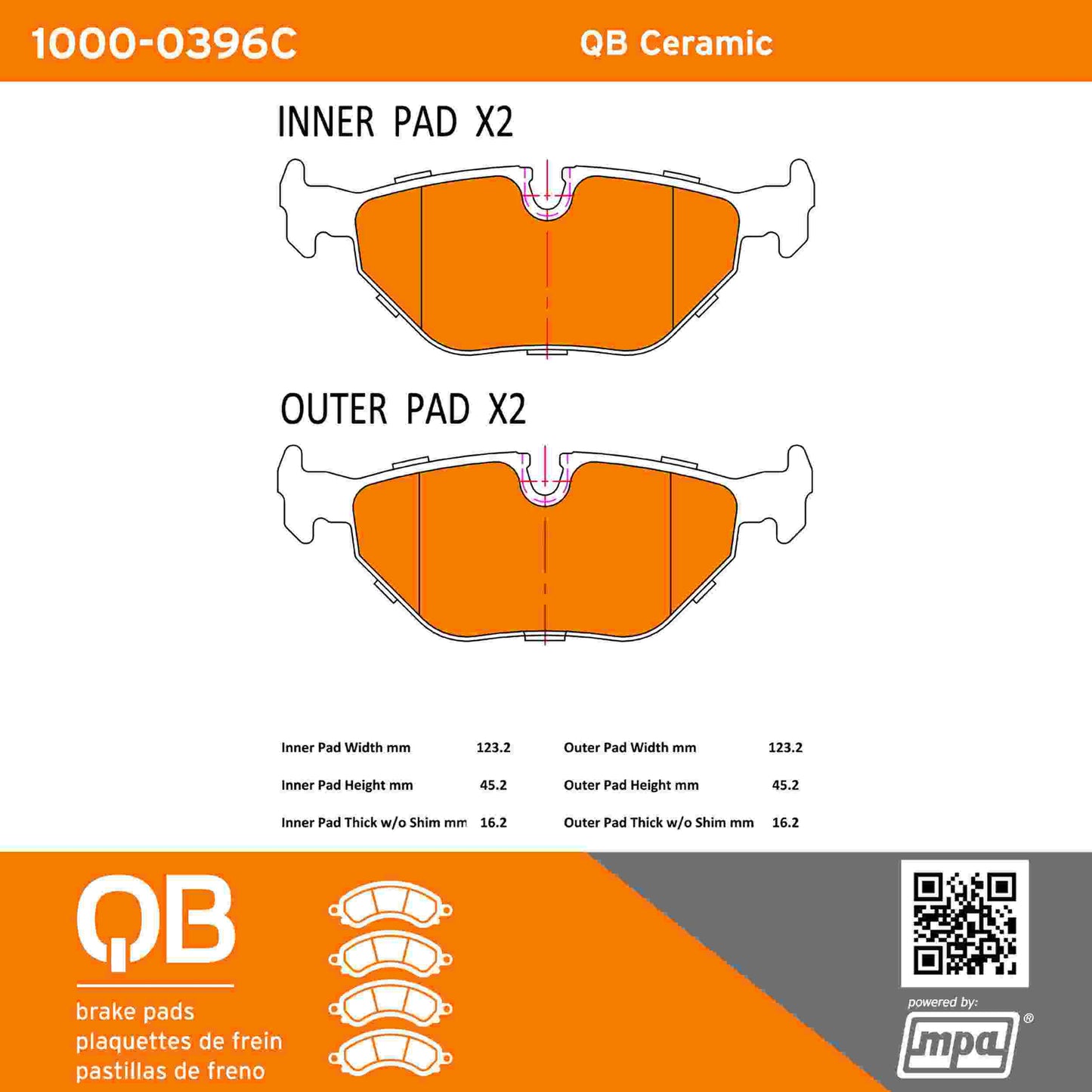 Quality-Built QB Ceramic Brake Pads 1000-0396C