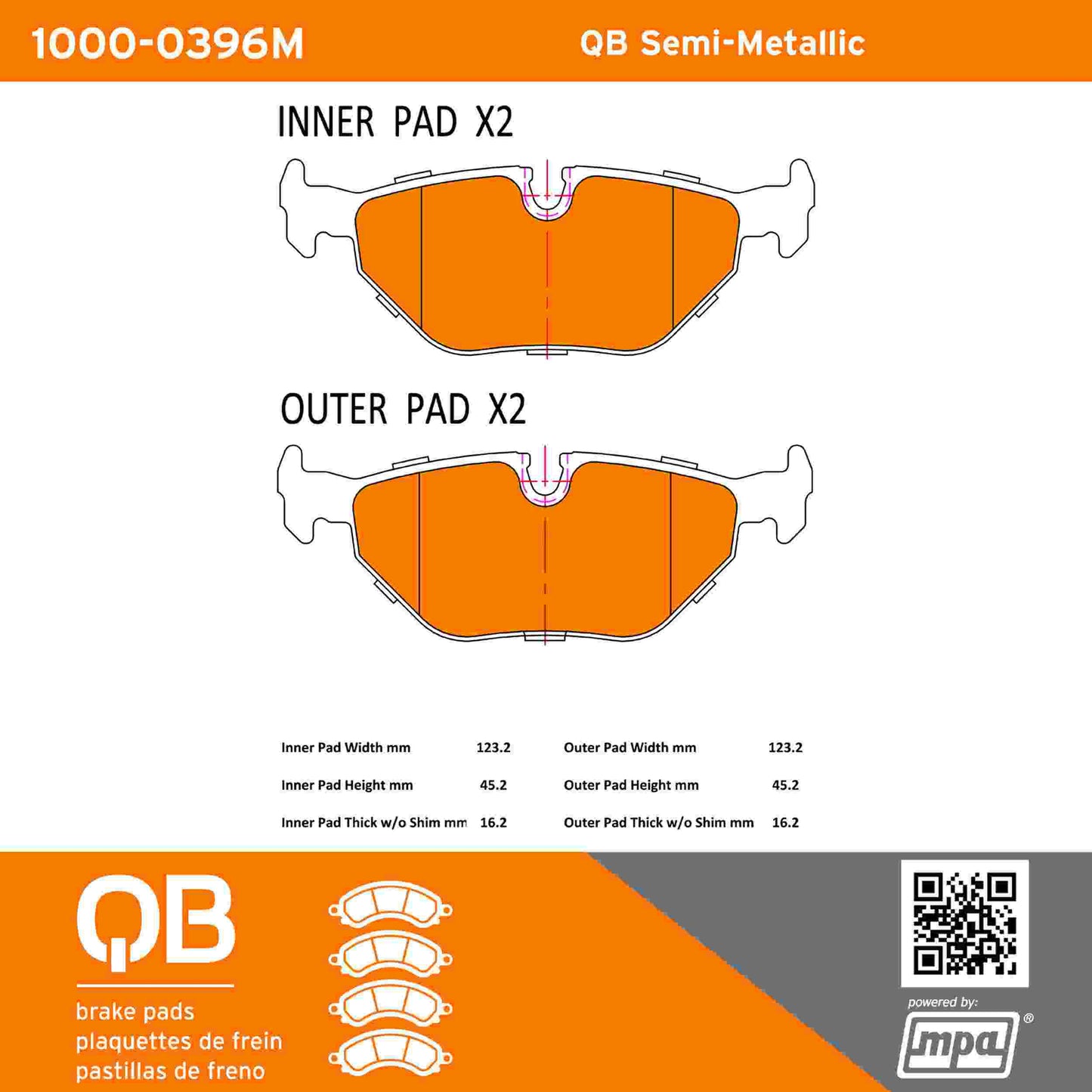 Quality-Built QB Semi-Metallic Brake Pads 1000-0396M
