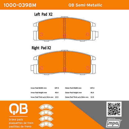 Quality-Built QB Semi-Metallic Brake Pads 1000-0398M