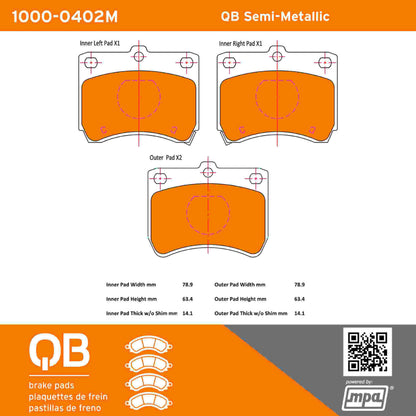 Quality-Built QB Semi-Metallic Brake Pads 1000-0402M