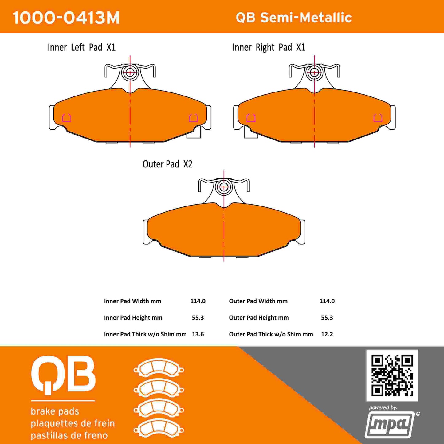 Quality-Built QB Semi-Metallic Brake Pads 1000-0413M