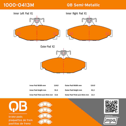 Quality-Built QB Semi-Metallic Brake Pads 1000-0413M