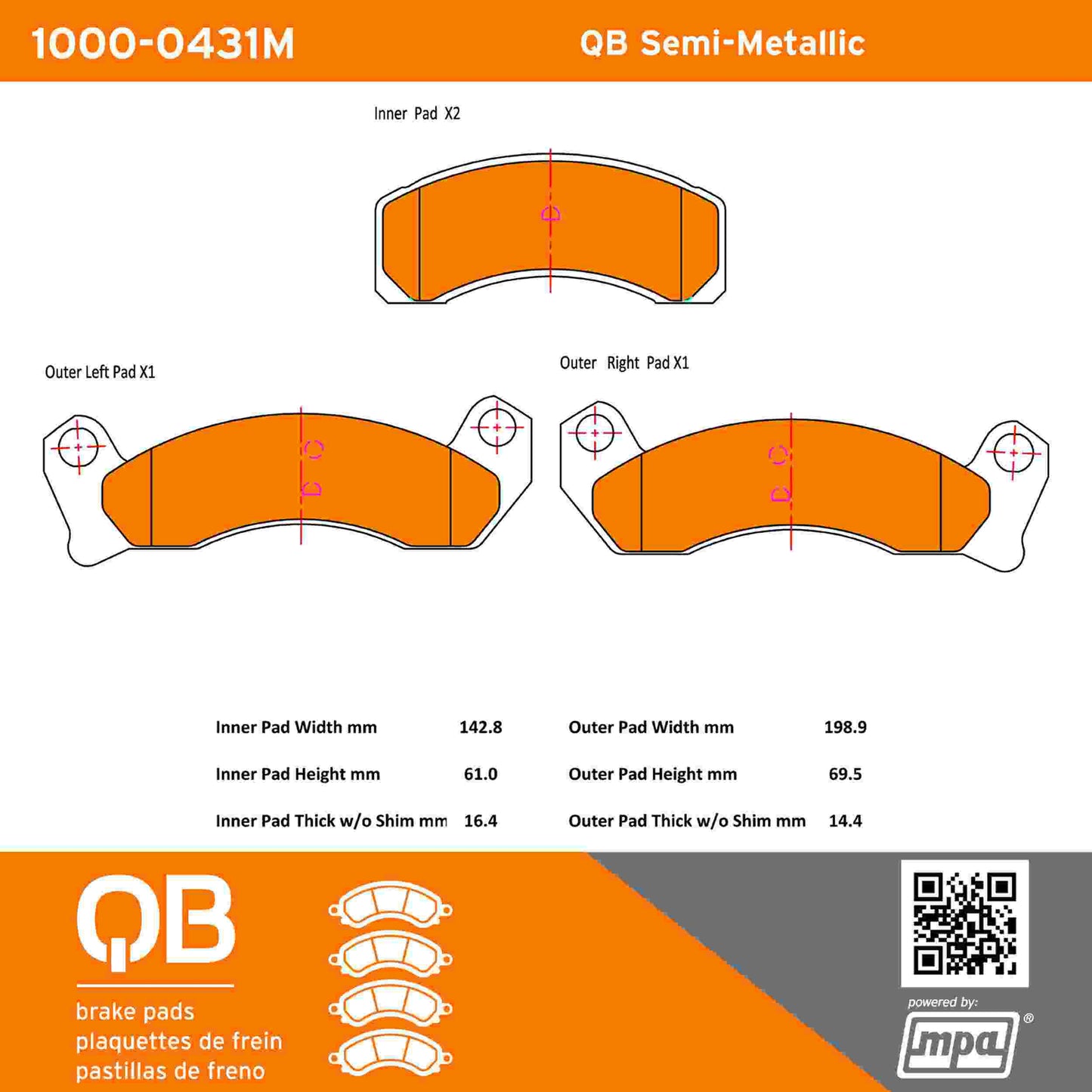 Quality-Built QB Semi-Metallic Brake Pads 1000-0431M