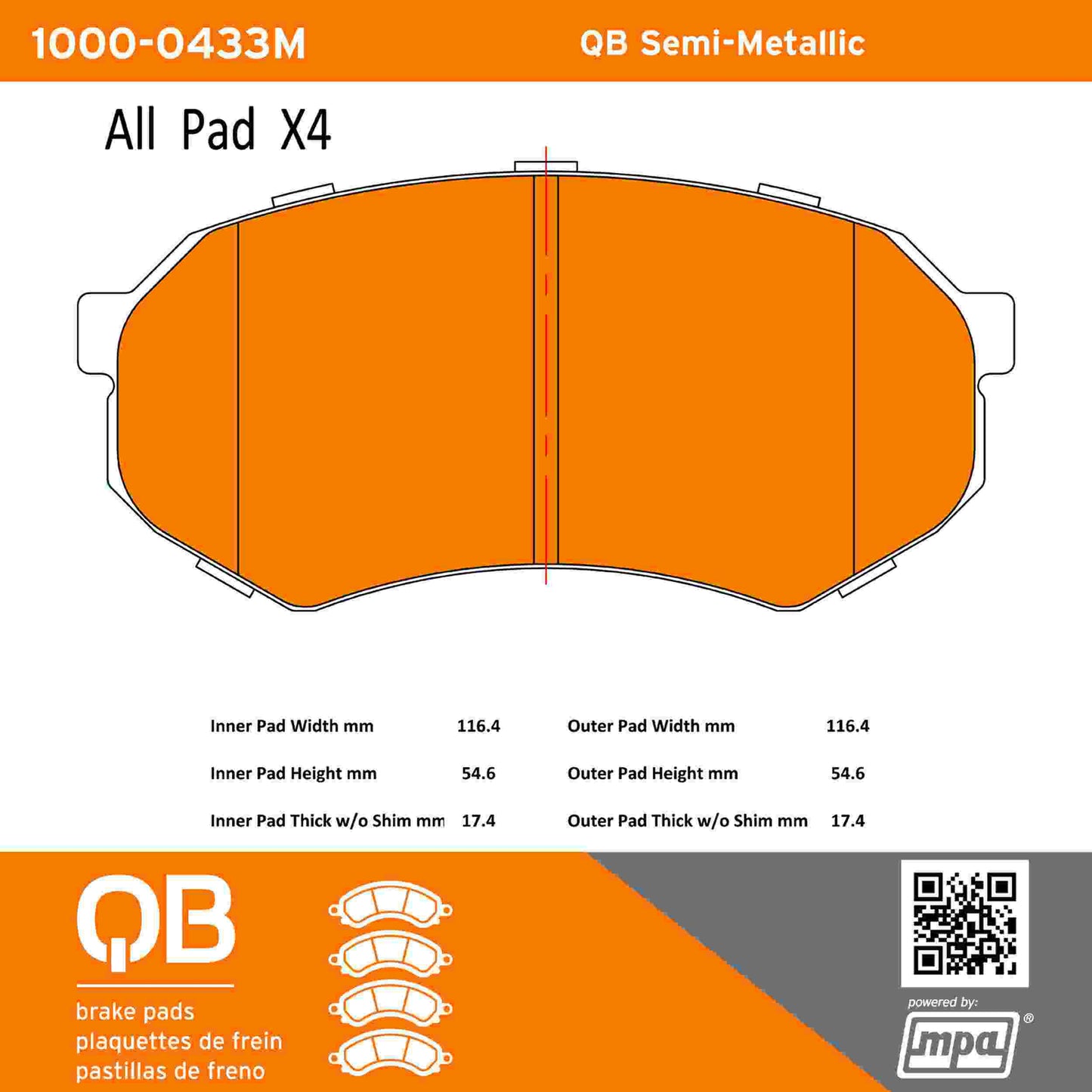 Quality-Built QB Semi-Metallic Brake Pads 1000-0433M
