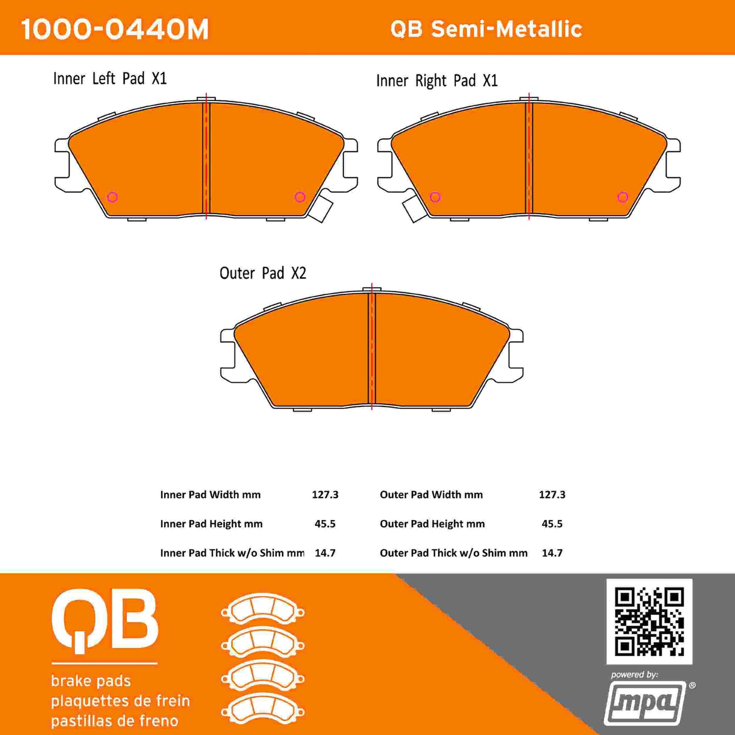 Quality-Built QB Semi-Metallic Brake Pads 1000-0440M