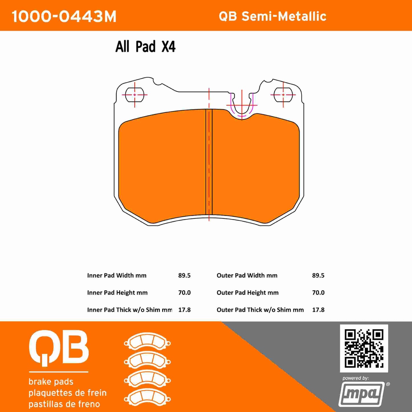 Quality-Built QB Semi-Metallic Brake Pads 1000-0443M