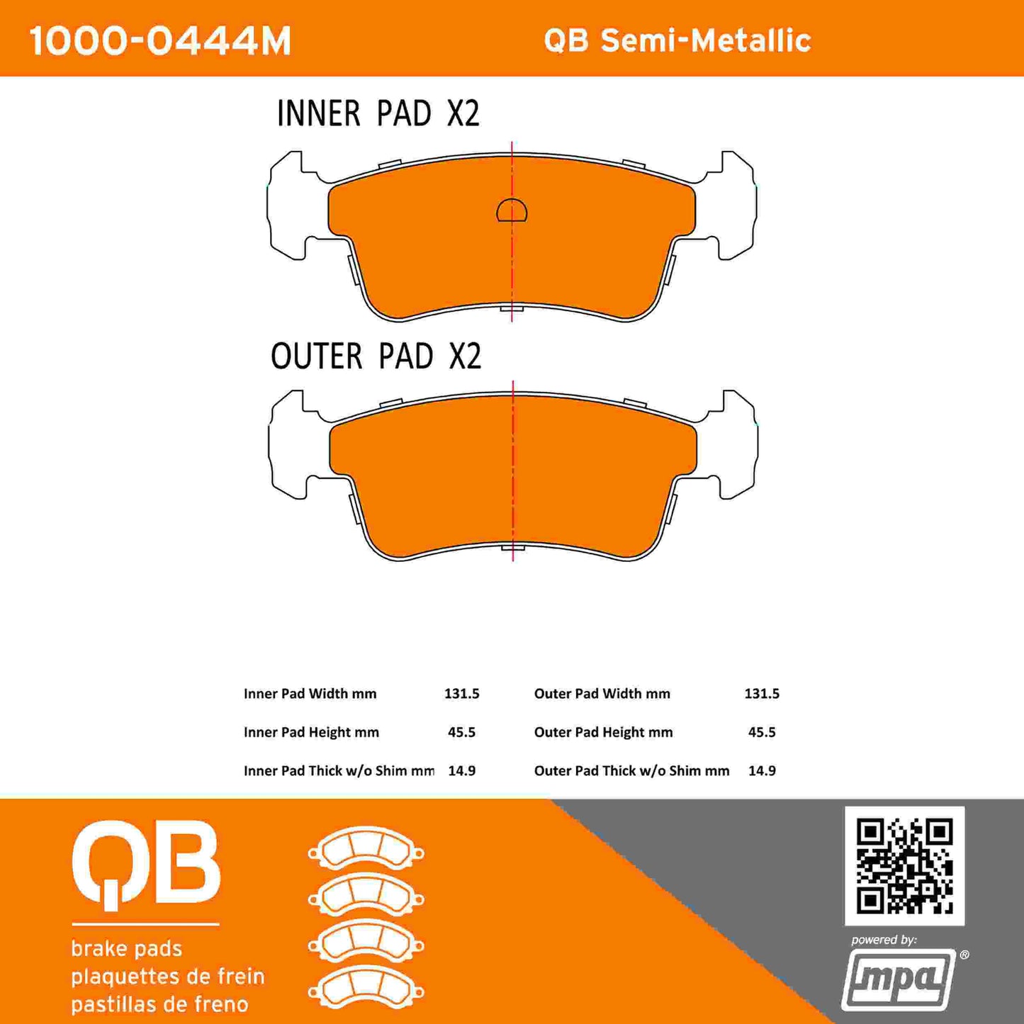 Quality-Built QB Semi-Metallic Brake Pads 1000-0444M