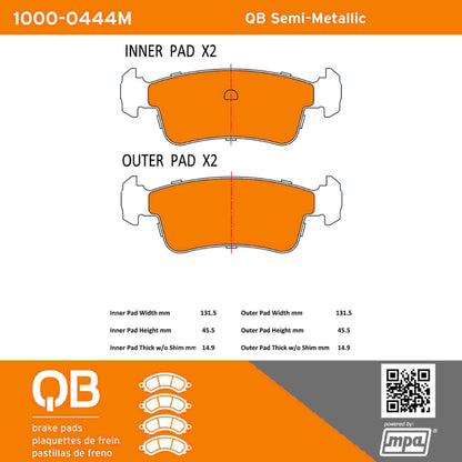 Quality-Built QB Semi-Metallic Brake Pads 1000-0444M