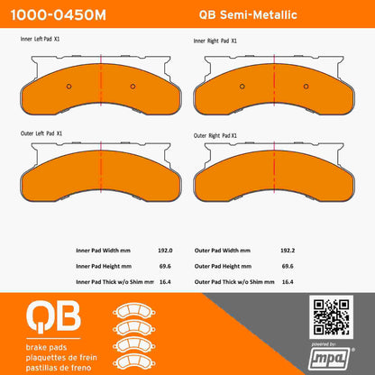 Quality-Built QB Semi-Metallic Brake Pads 1000-0450M