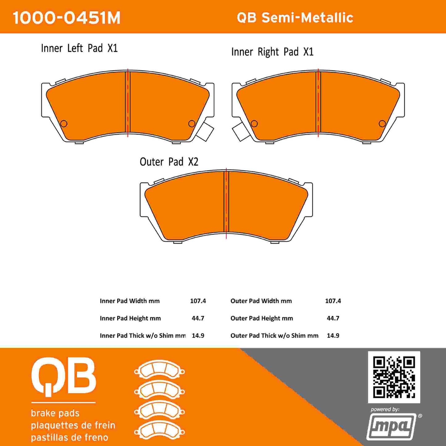 Quality-Built QB Semi-Metallic Brake Pads 1000-0451M