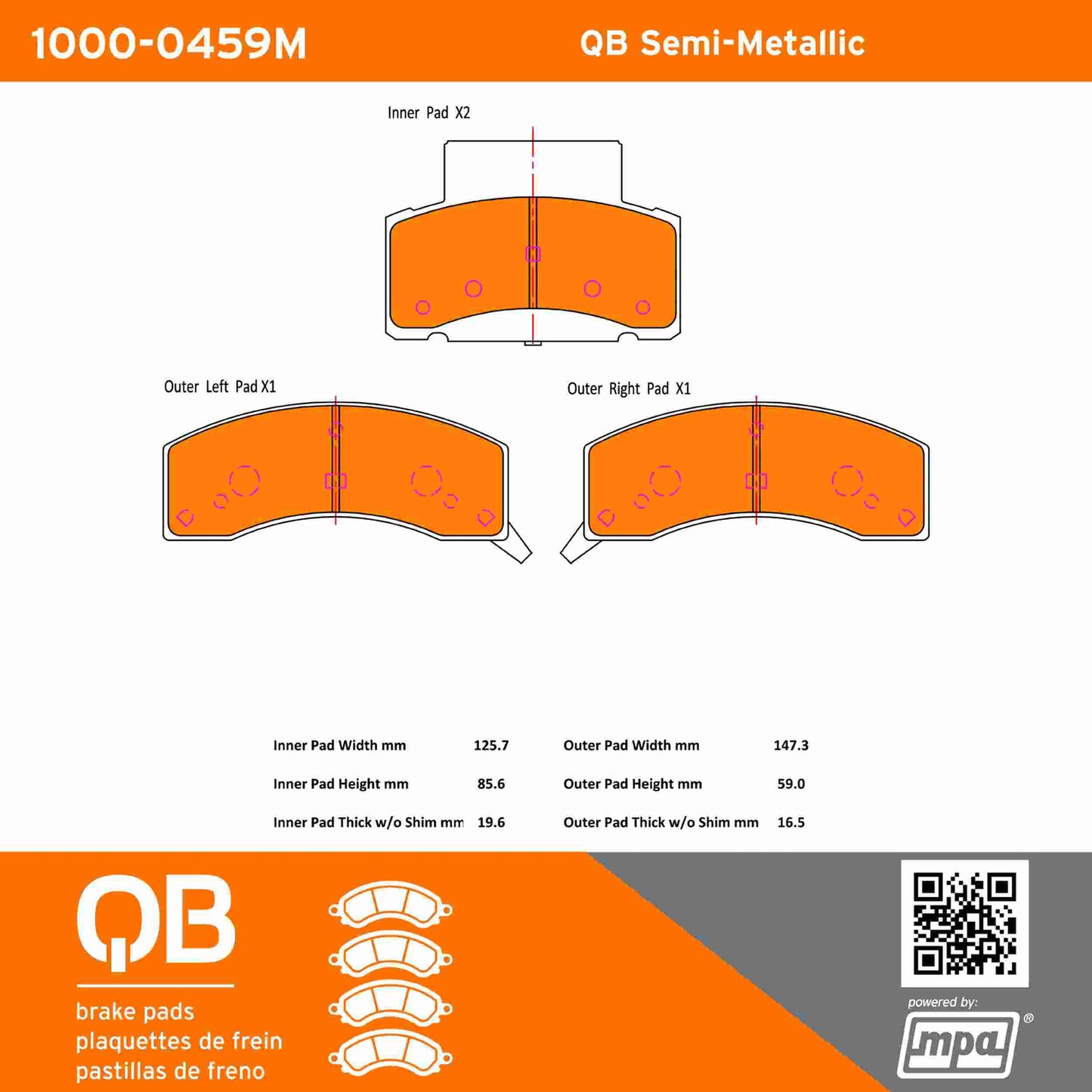Quality-Built QB Semi-Metallic Brake Pads 1000-0459M