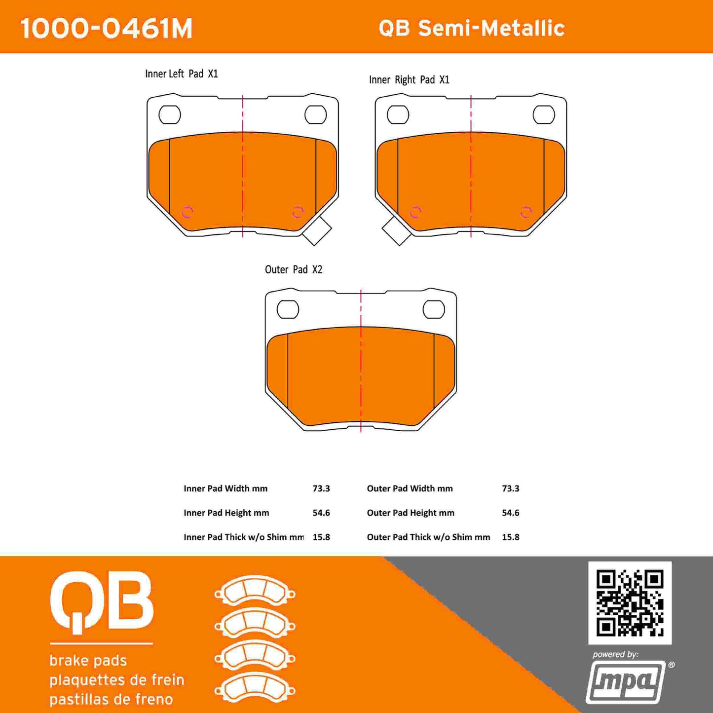 Quality-Built QB Semi-Metallic Brake Pads 1000-0461M