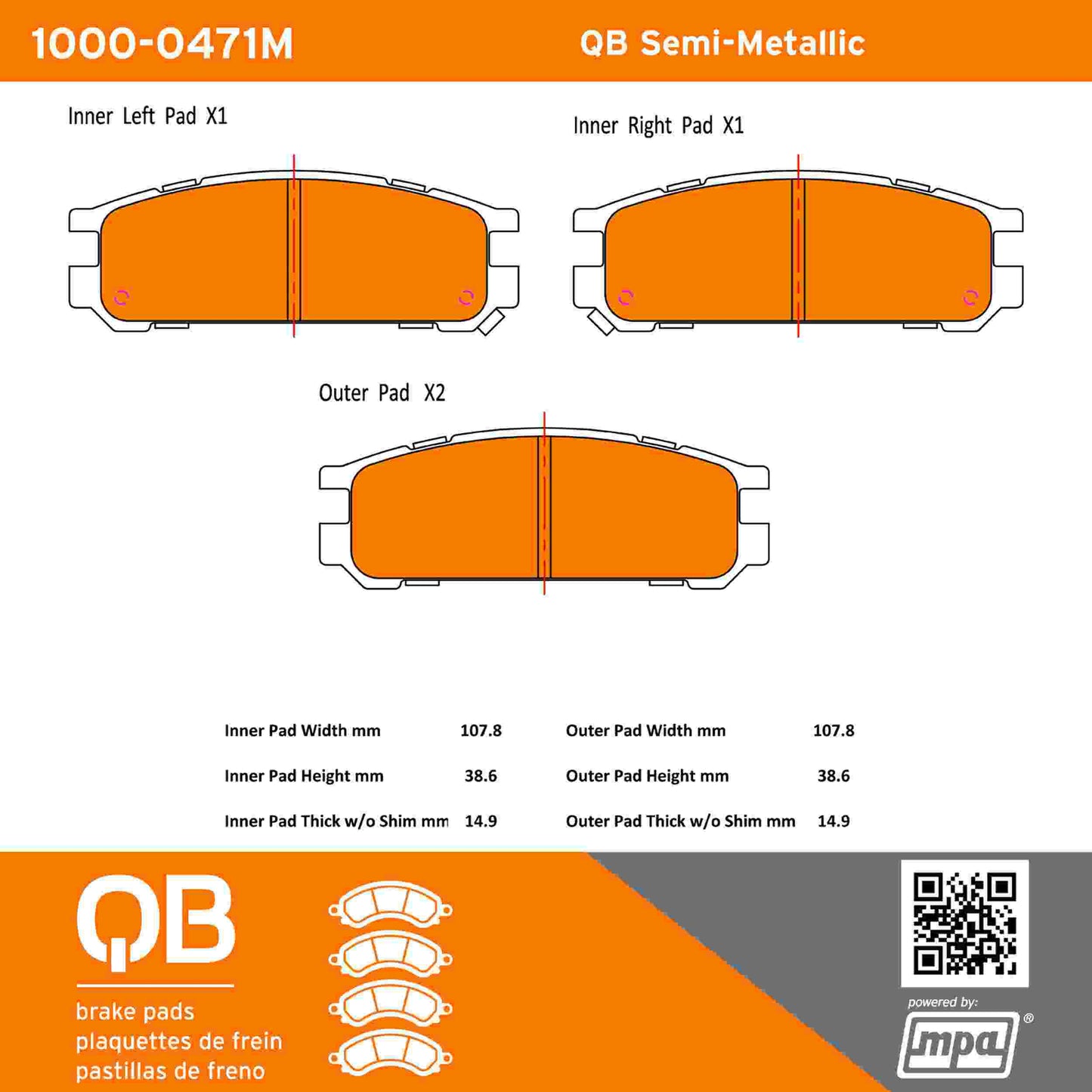 Quality-Built QB Semi-Metallic Brake Pads 1000-0471M