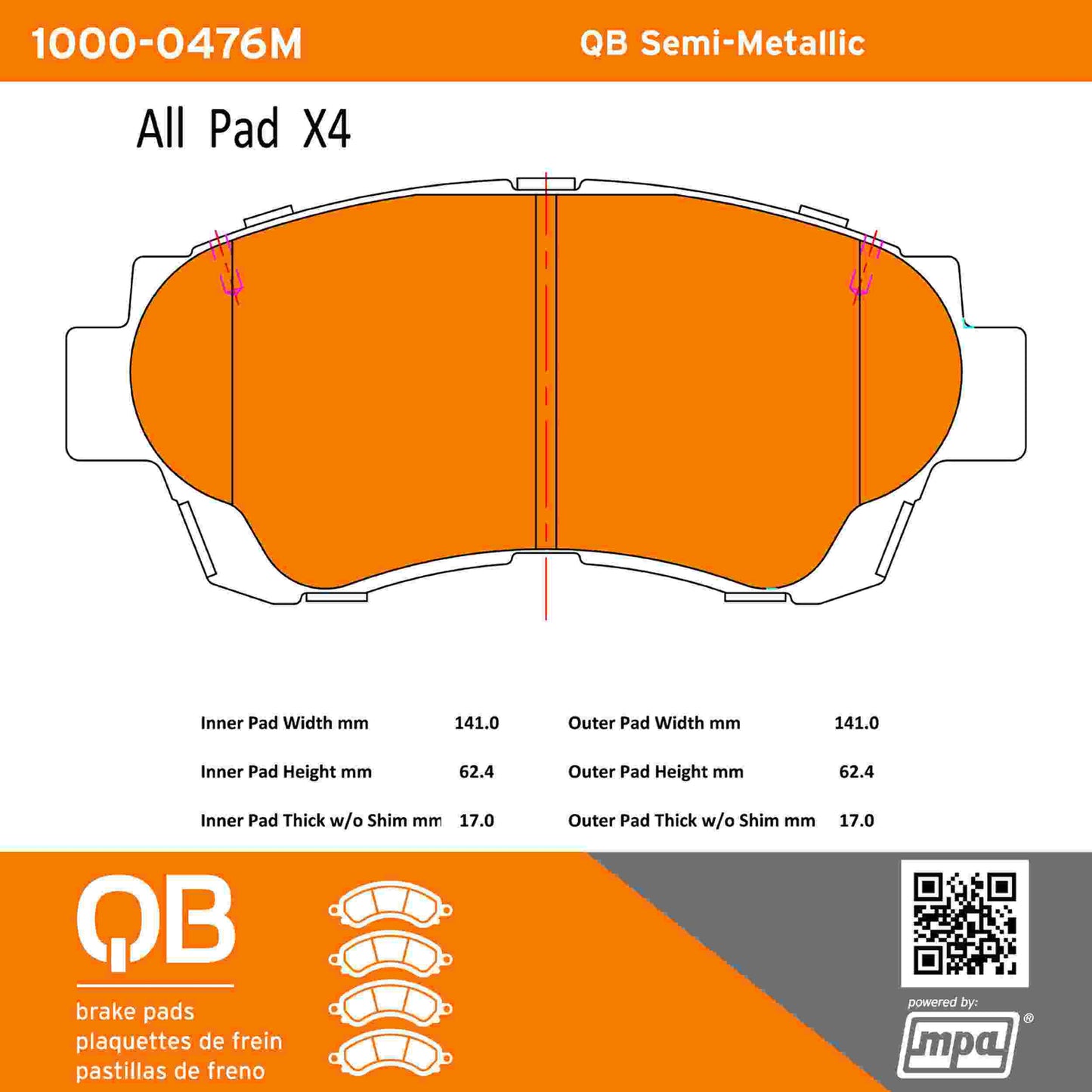 Quality-Built QB Semi-Metallic Brake Pads 1000-0476M