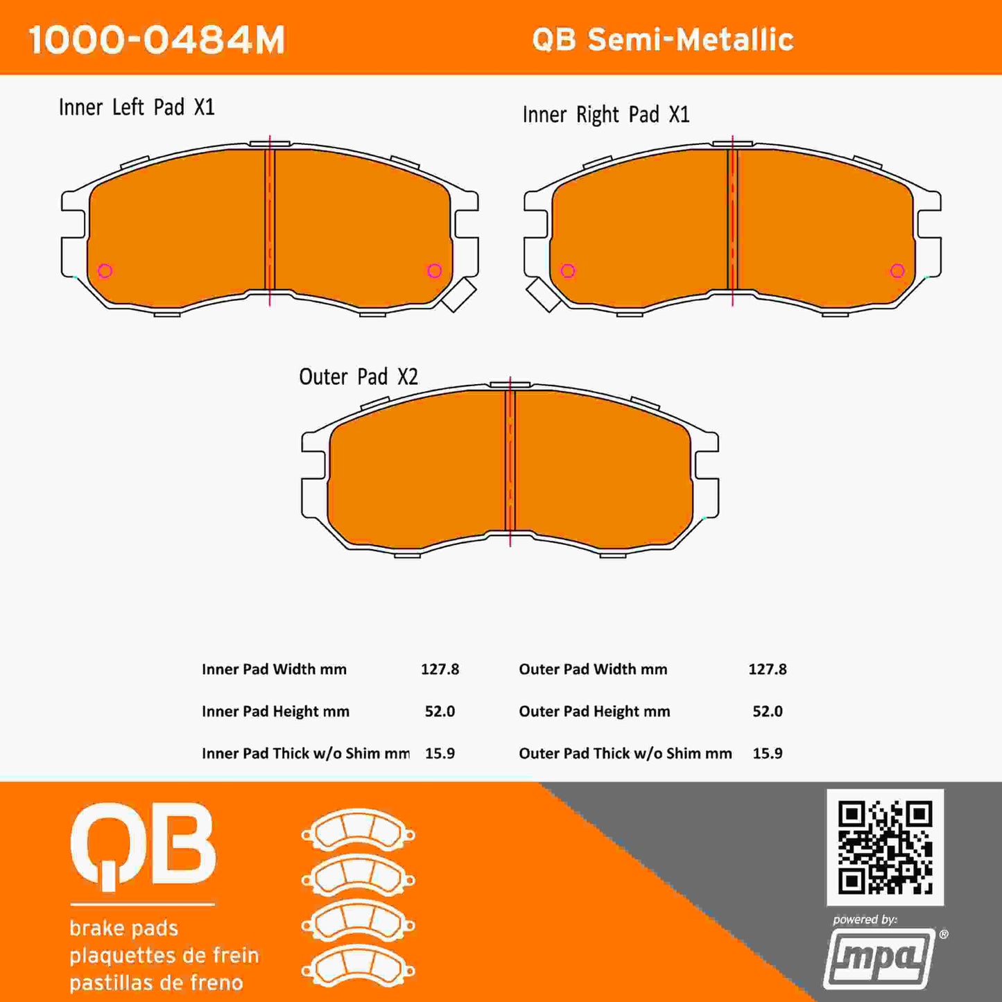 Quality-Built QB Semi-Metallic Brake Pads 1000-0484M