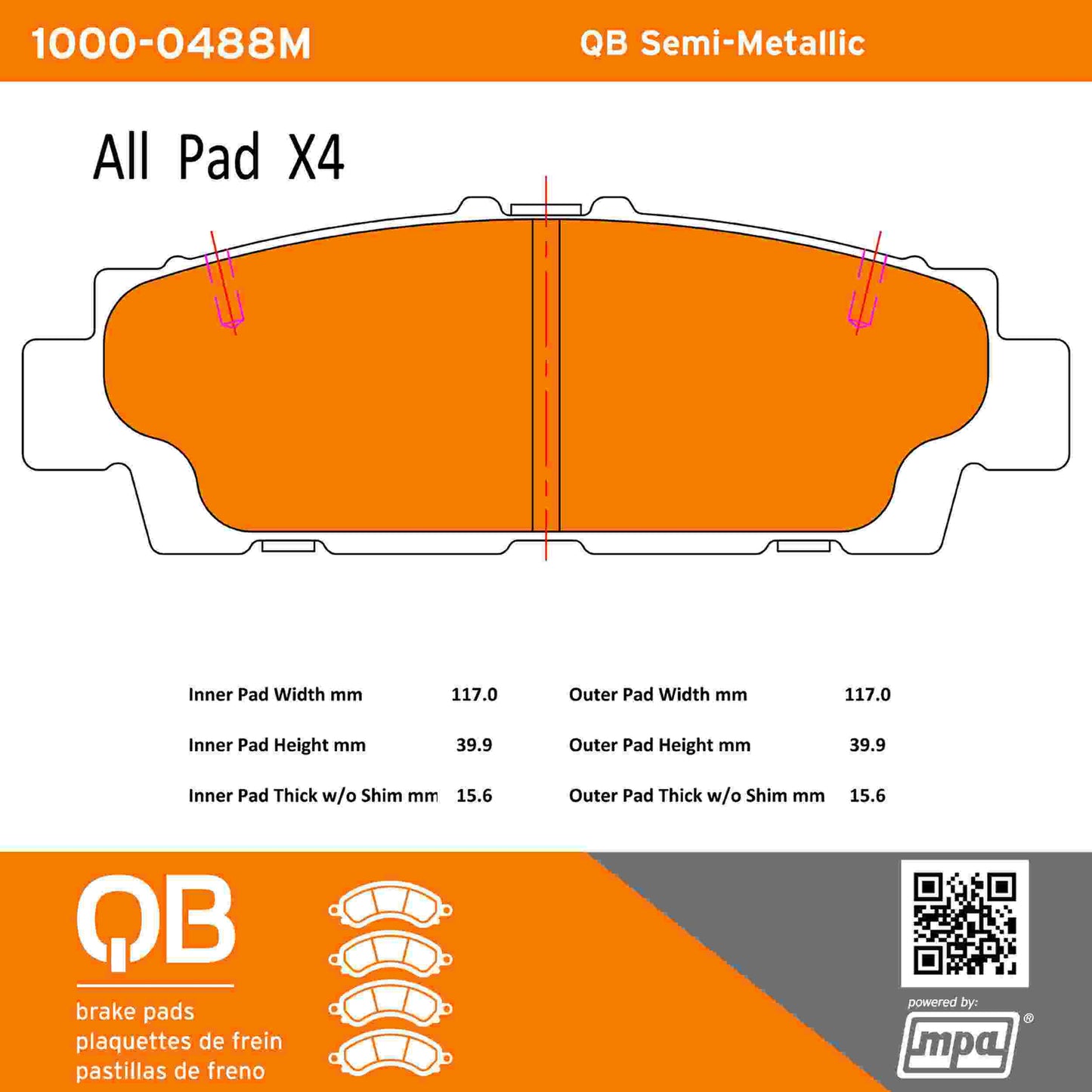 Quality-Built QB Semi-Metallic Brake Pads 1000-0488M