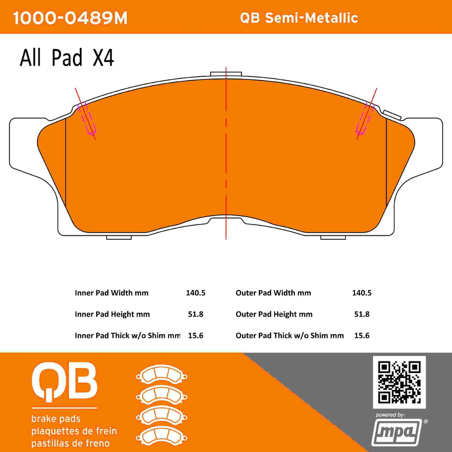 Quality-Built QB Semi-Metallic Brake Pads 1000-0489M