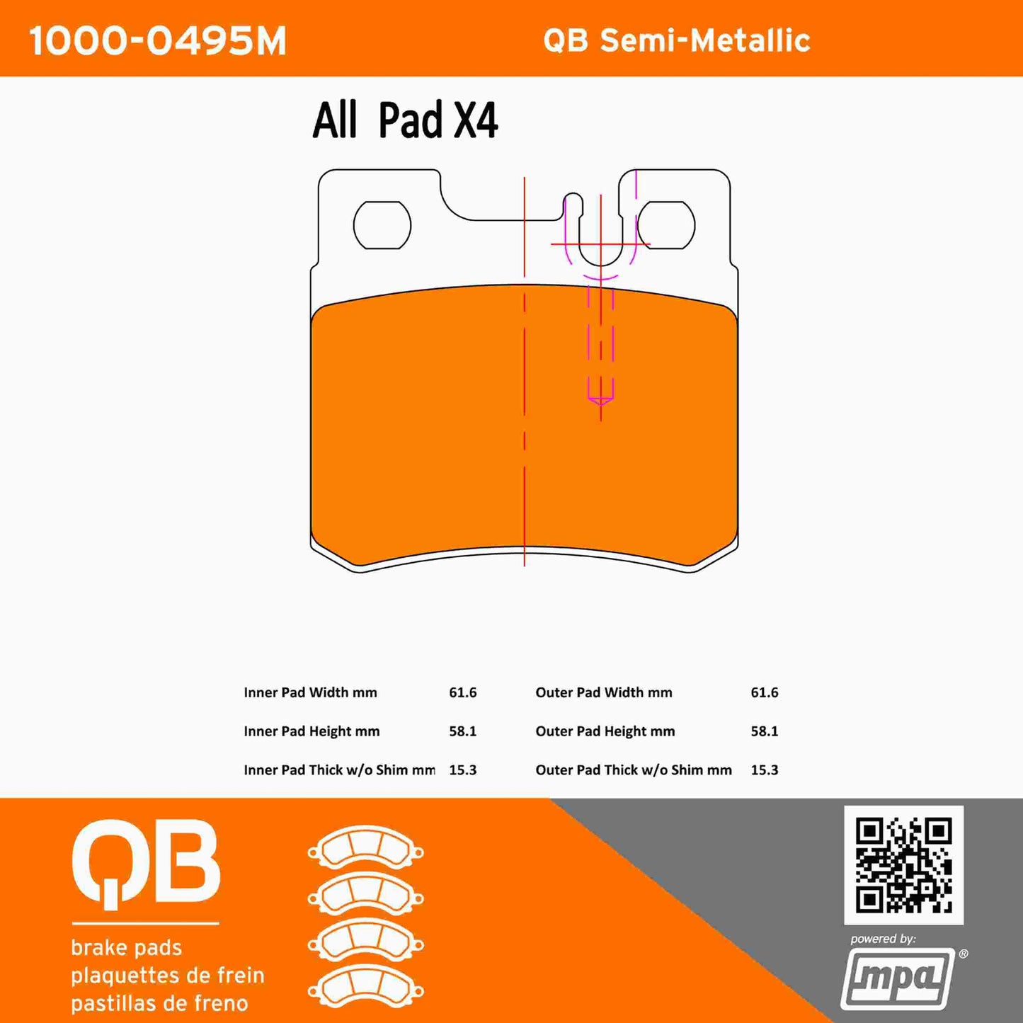 Quality-Built QB Semi-Metallic Brake Pads 1000-0495M