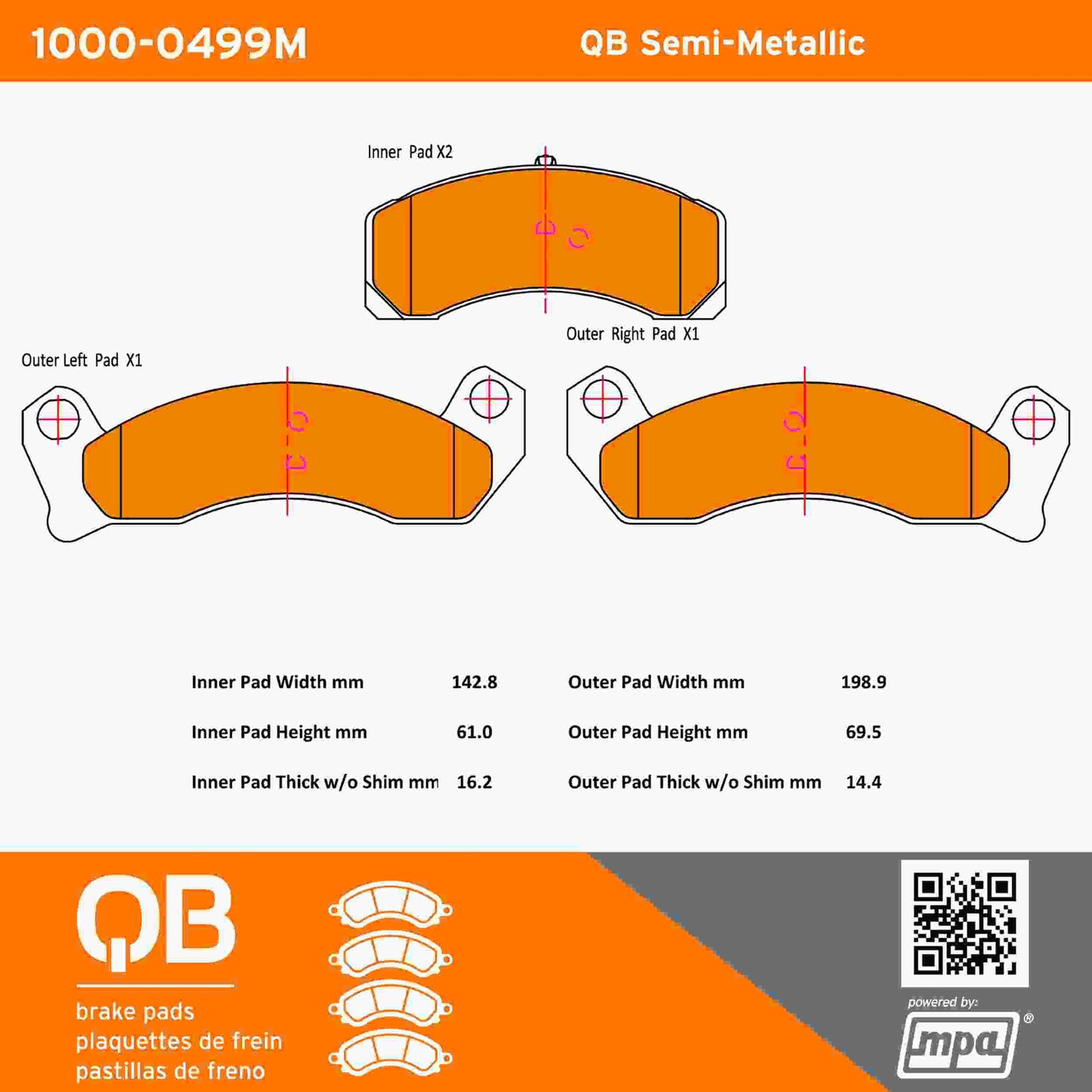 Quality-Built QB Semi-Metallic Brake Pads 1000-0499M