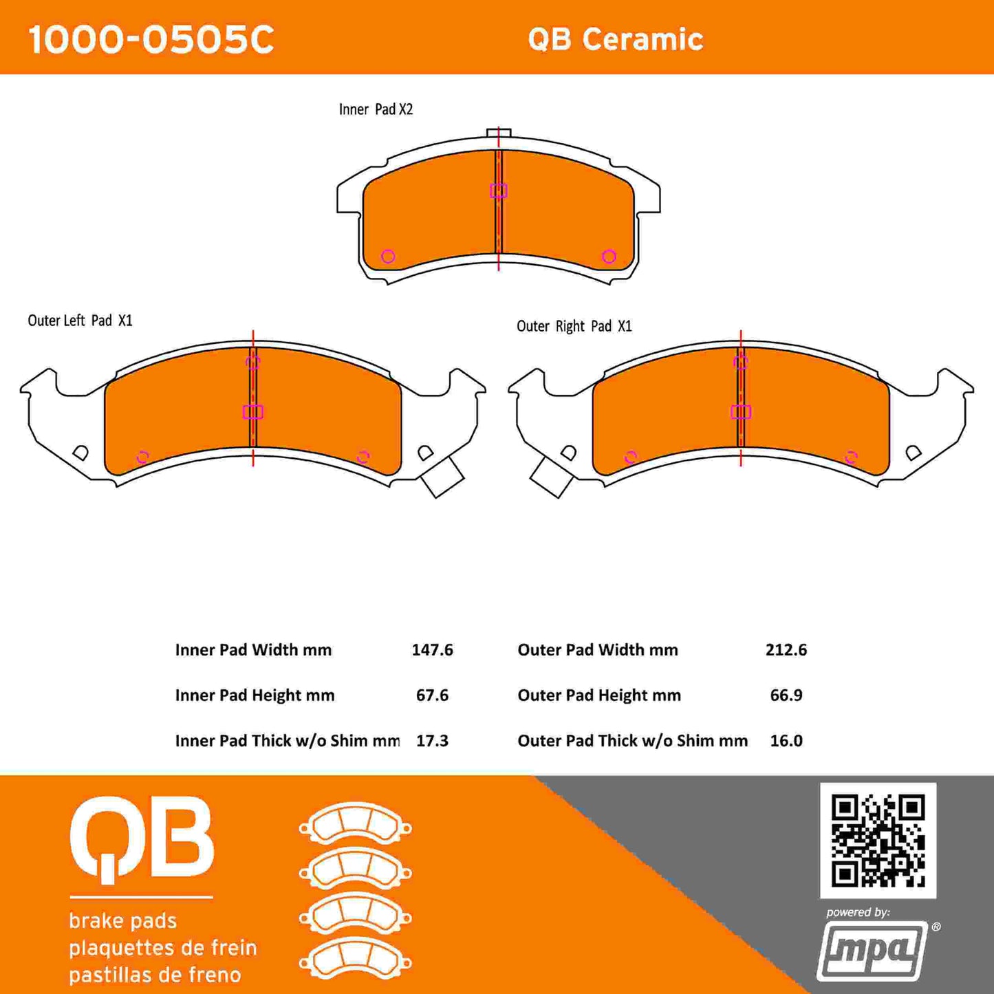 Quality-Built QB Ceramic Brake Pads 1000-0505C
