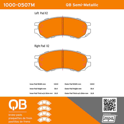 Quality-Built QB Semi-Metallic Brake Pads 1000-0507M