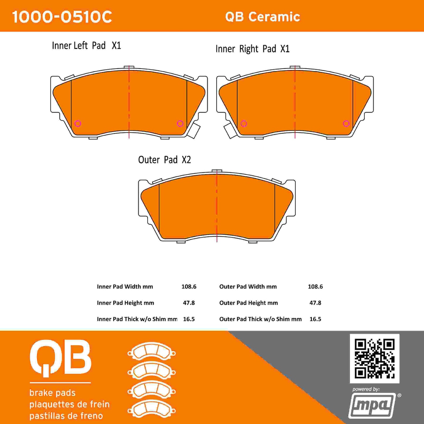 Quality-Built QB Ceramic Brake Pads 1000-0510C