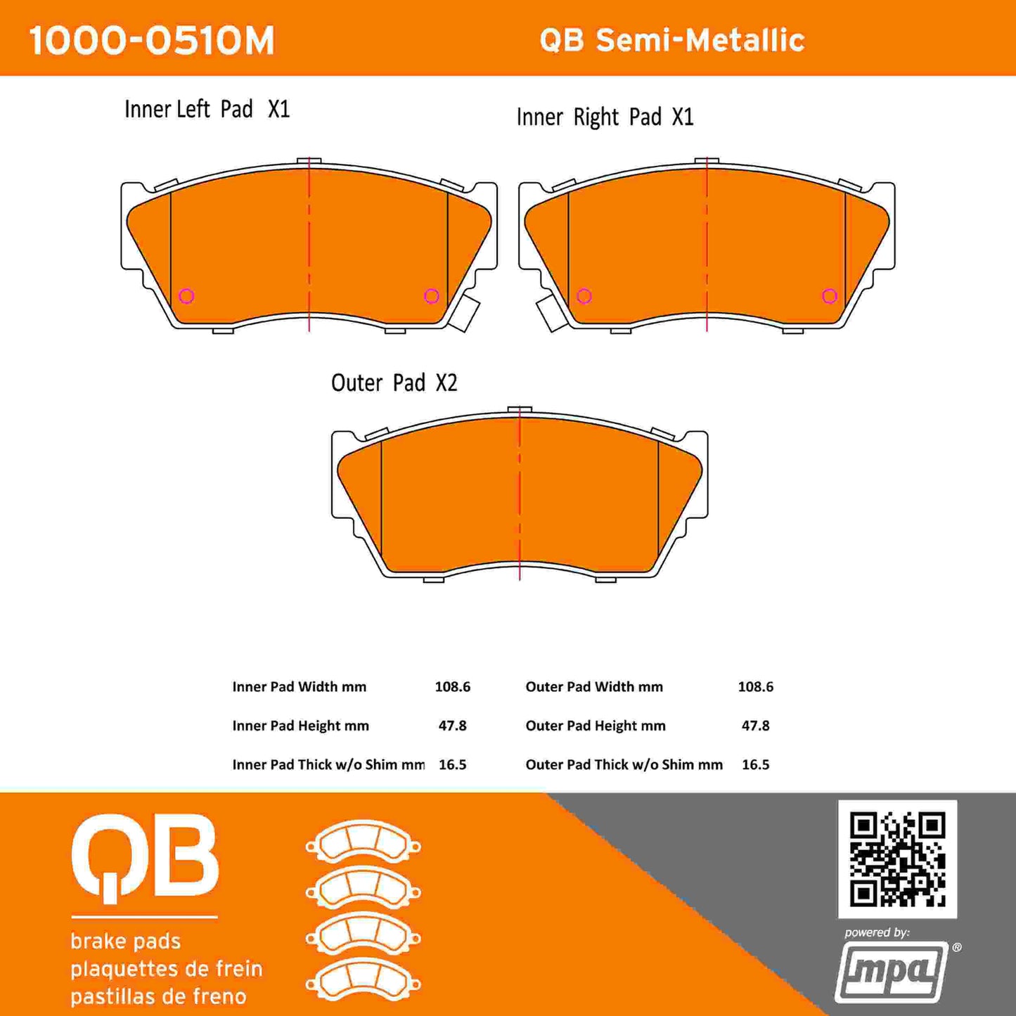 Quality-Built QB Semi-Metallic Brake Pads 1000-0510M