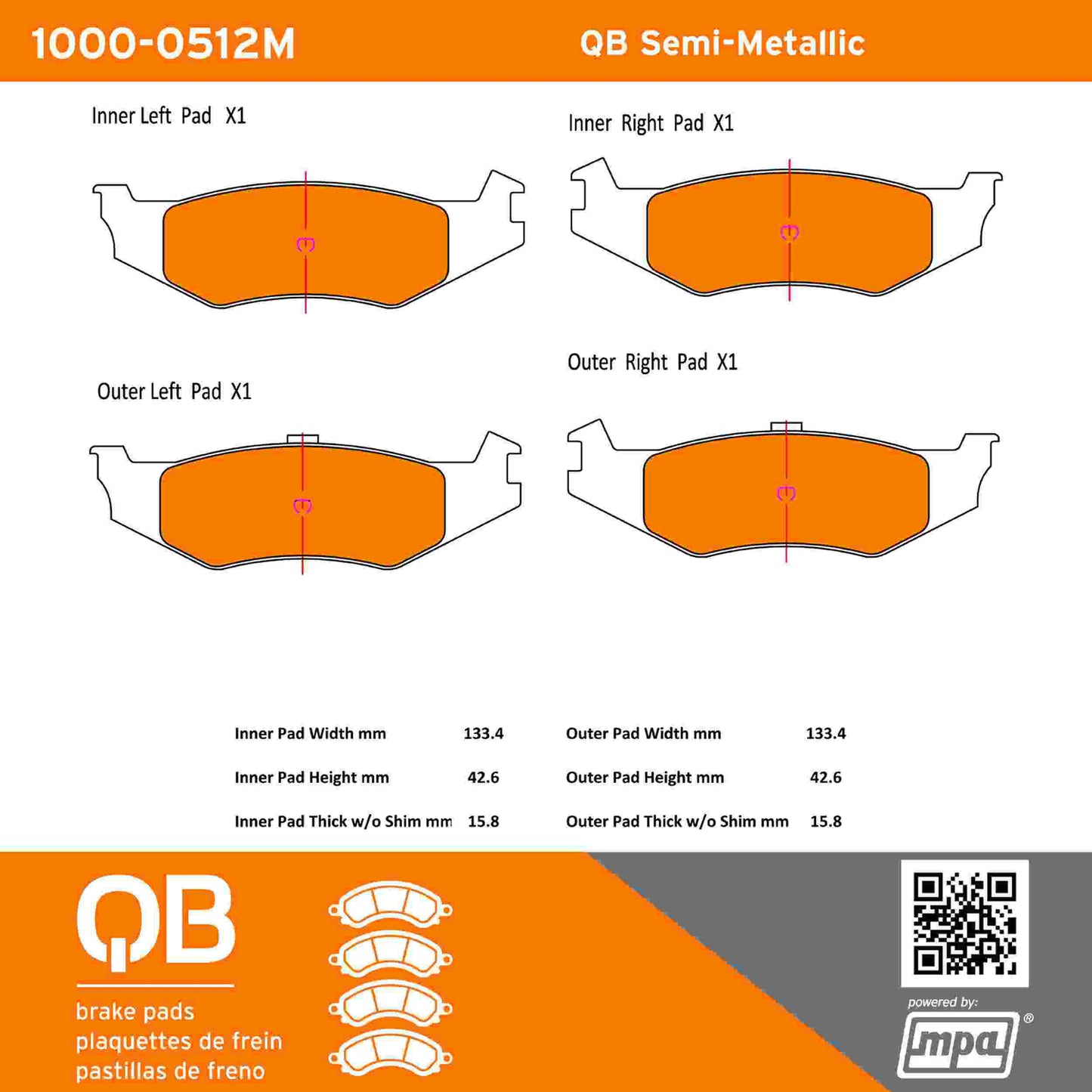 Quality-Built QB Semi-Metallic Brake Pads 1000-0512M