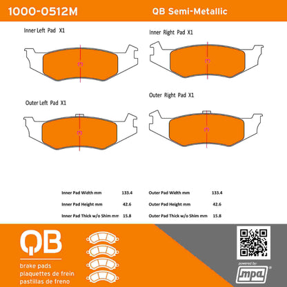 Quality-Built QB Semi-Metallic Brake Pads 1000-0512M