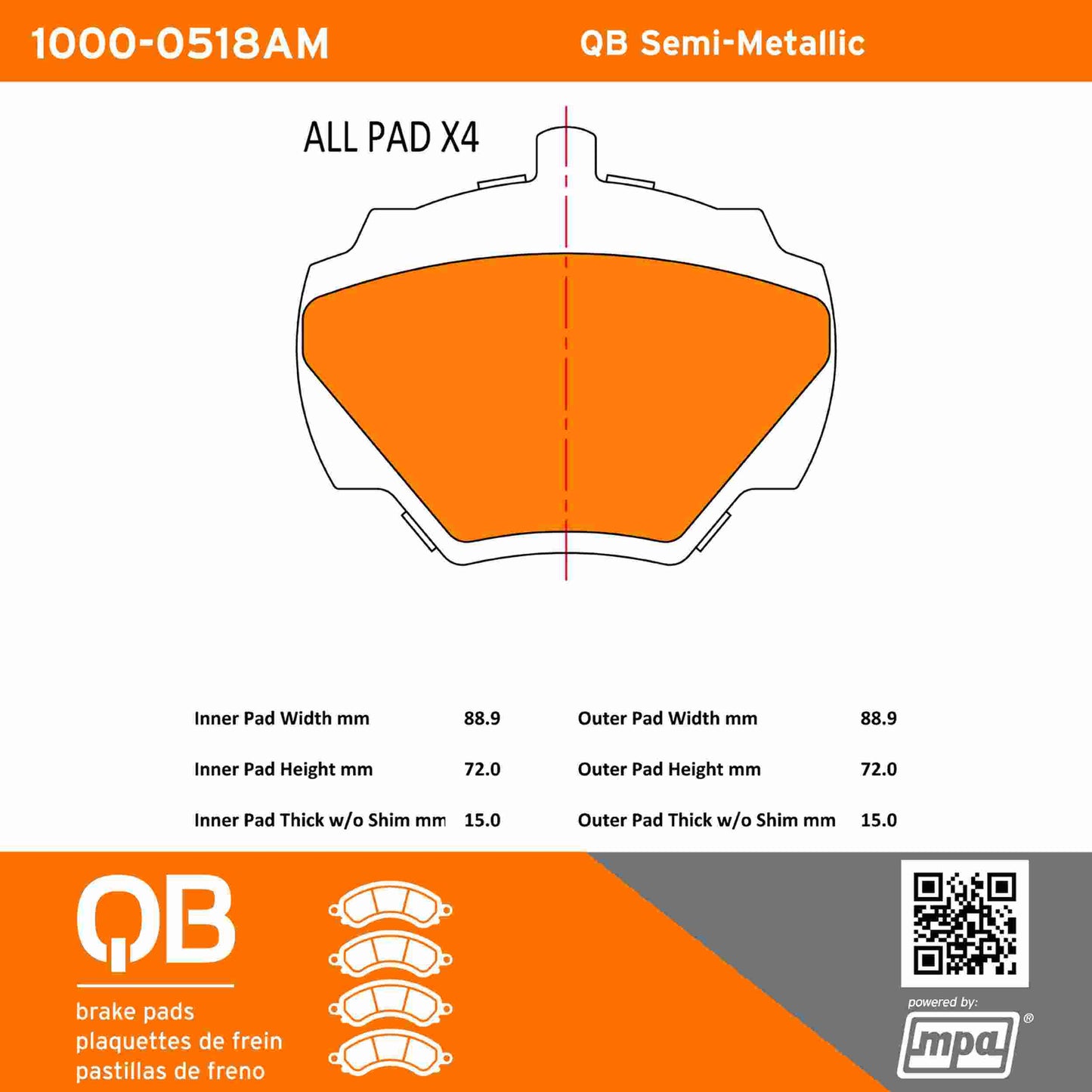 Quality-Built QB Semi-Metallic Brake Pads 1000-0518AM