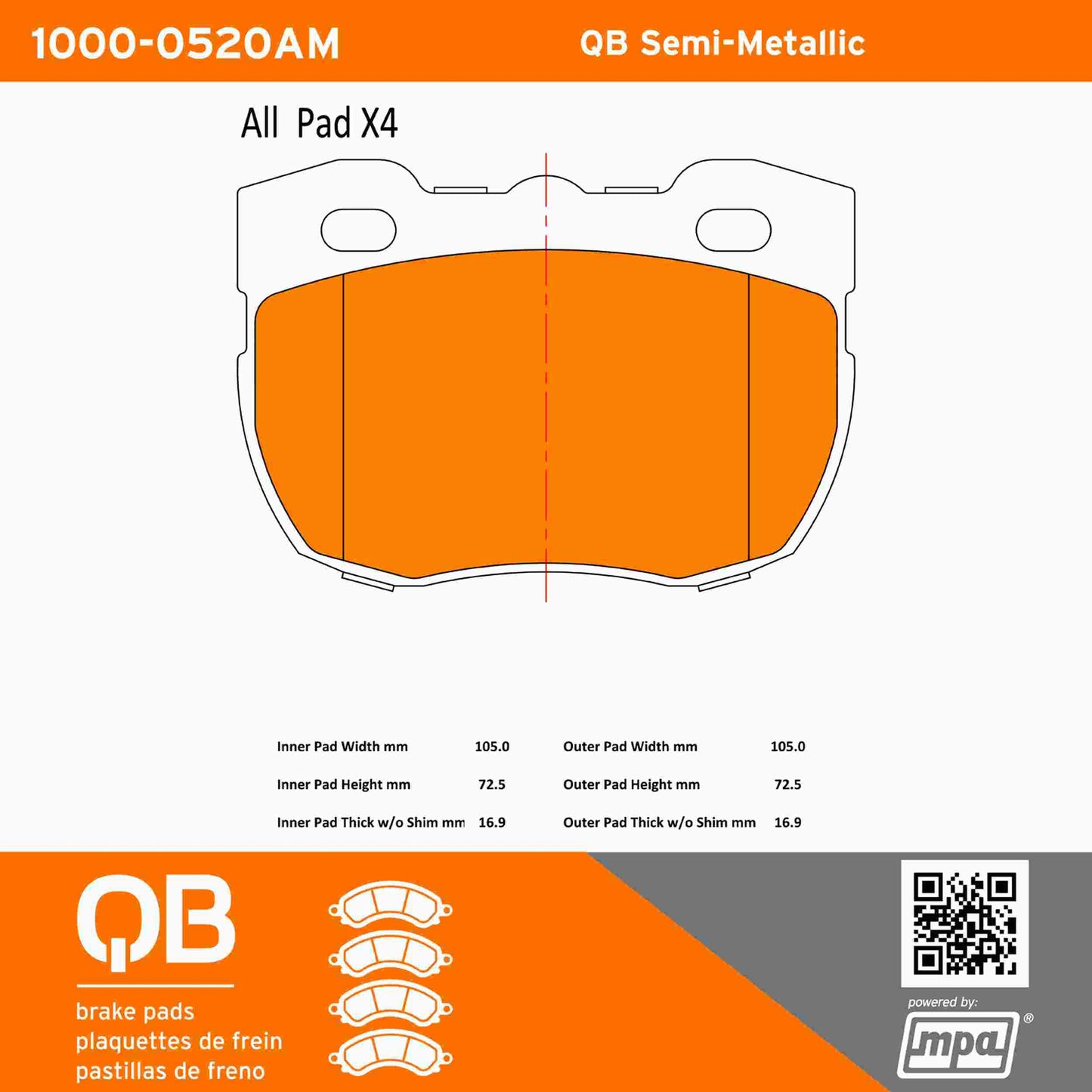 Quality-Built QB Semi-Metallic Brake Pads 1000-0520AM