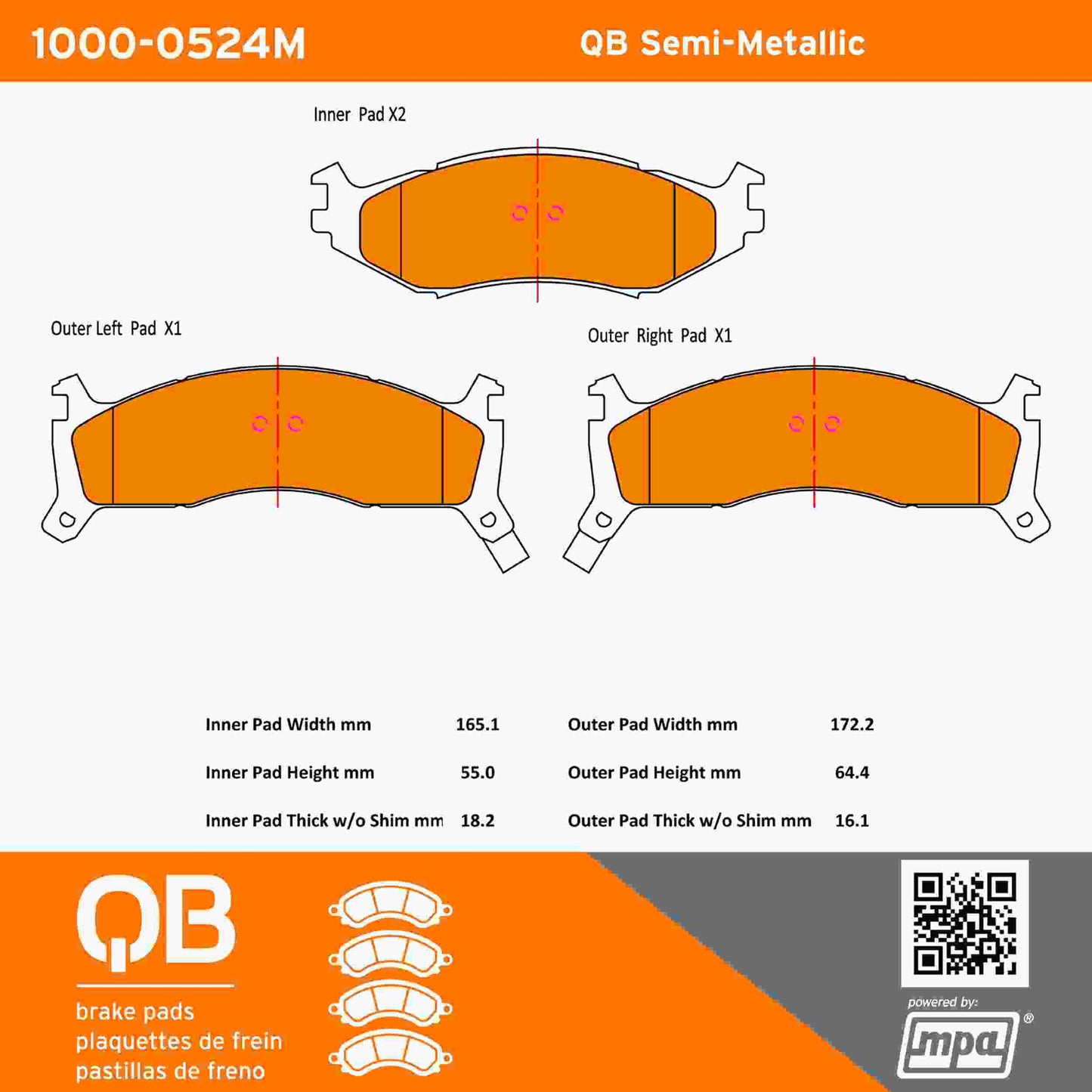 Quality-Built QB Semi-Metallic Brake Pads 1000-0524M