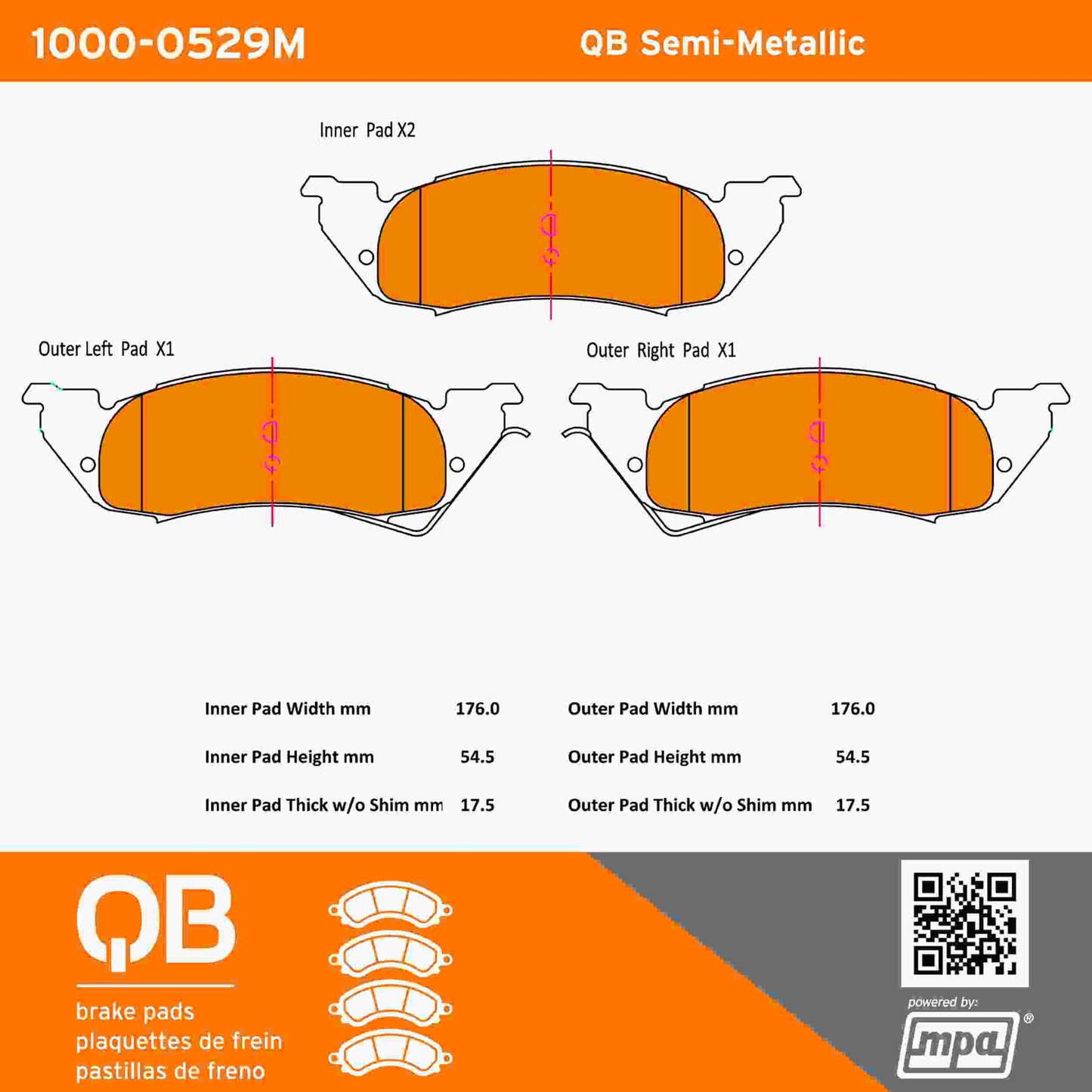 Quality-Built QB Semi-Metallic Brake Pads 1000-0529M